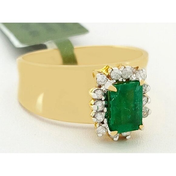 Genuine 0.82 Cts Emerald & Diamonds Ladies Ring 14k Gold - Picture 3 of 9
